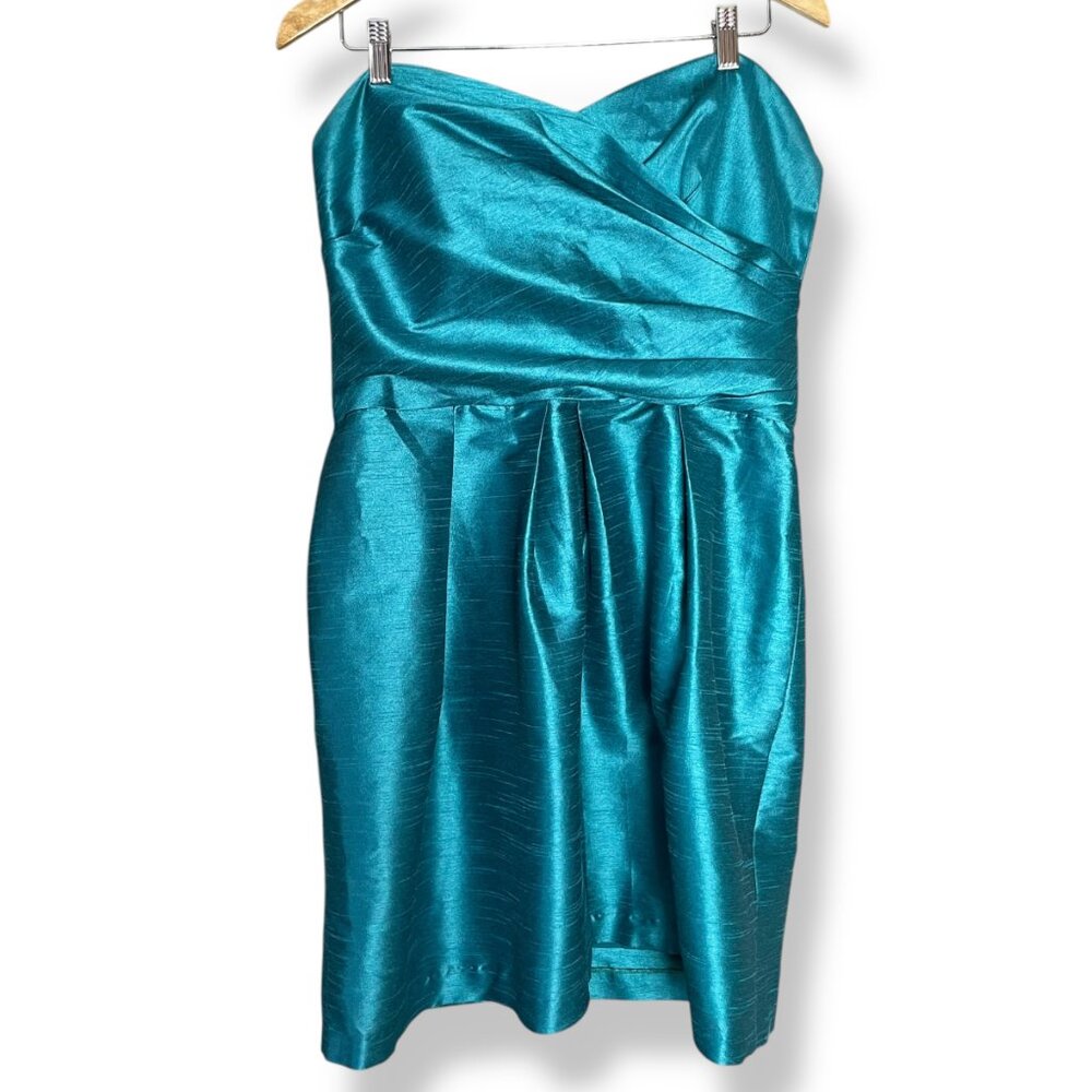 Alfred Sung Bridesmaid Dress Short Strapless Sz 16 Niagara Teal Blue Prom Formal